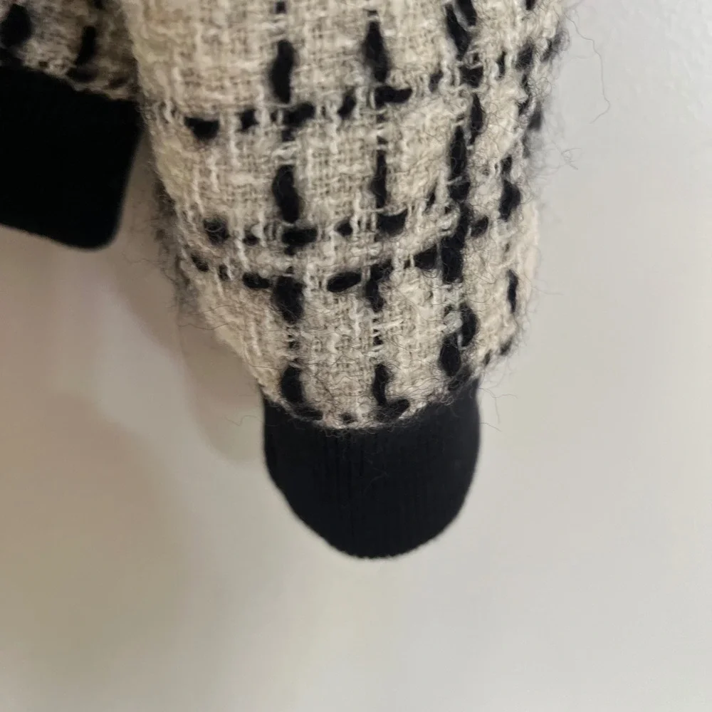 Abercrombie & Fitch Women Tweed Bomber Jacket Wool Blend Black Cream‎ Large L